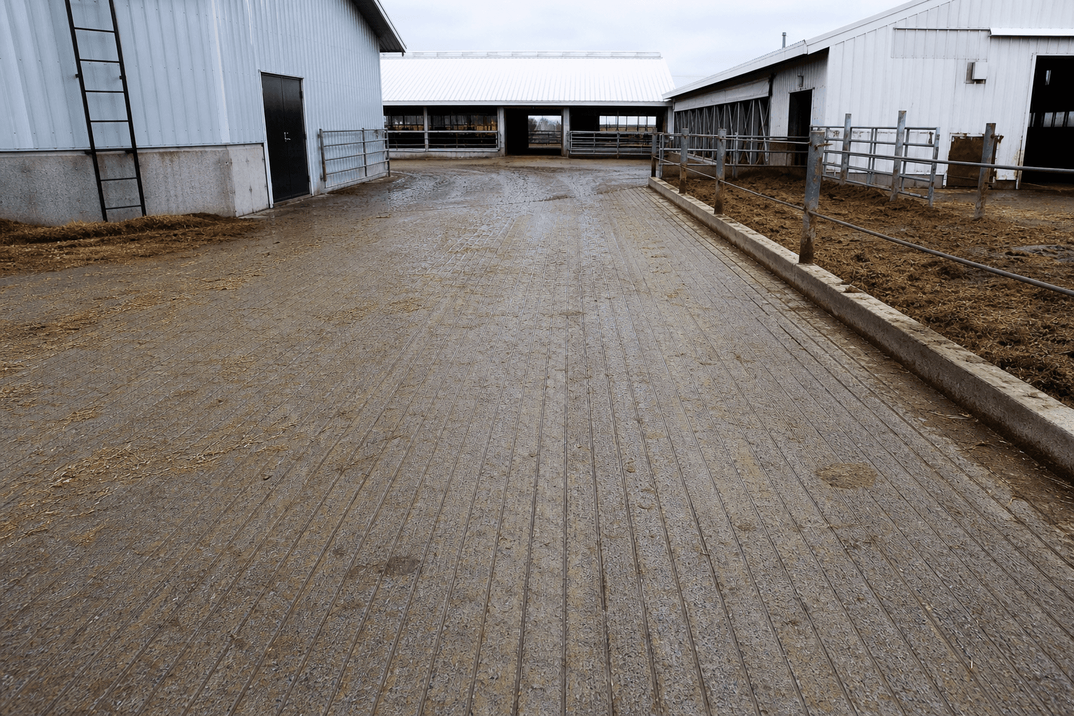 Outdoor barnyard concrete with straight-line grooving