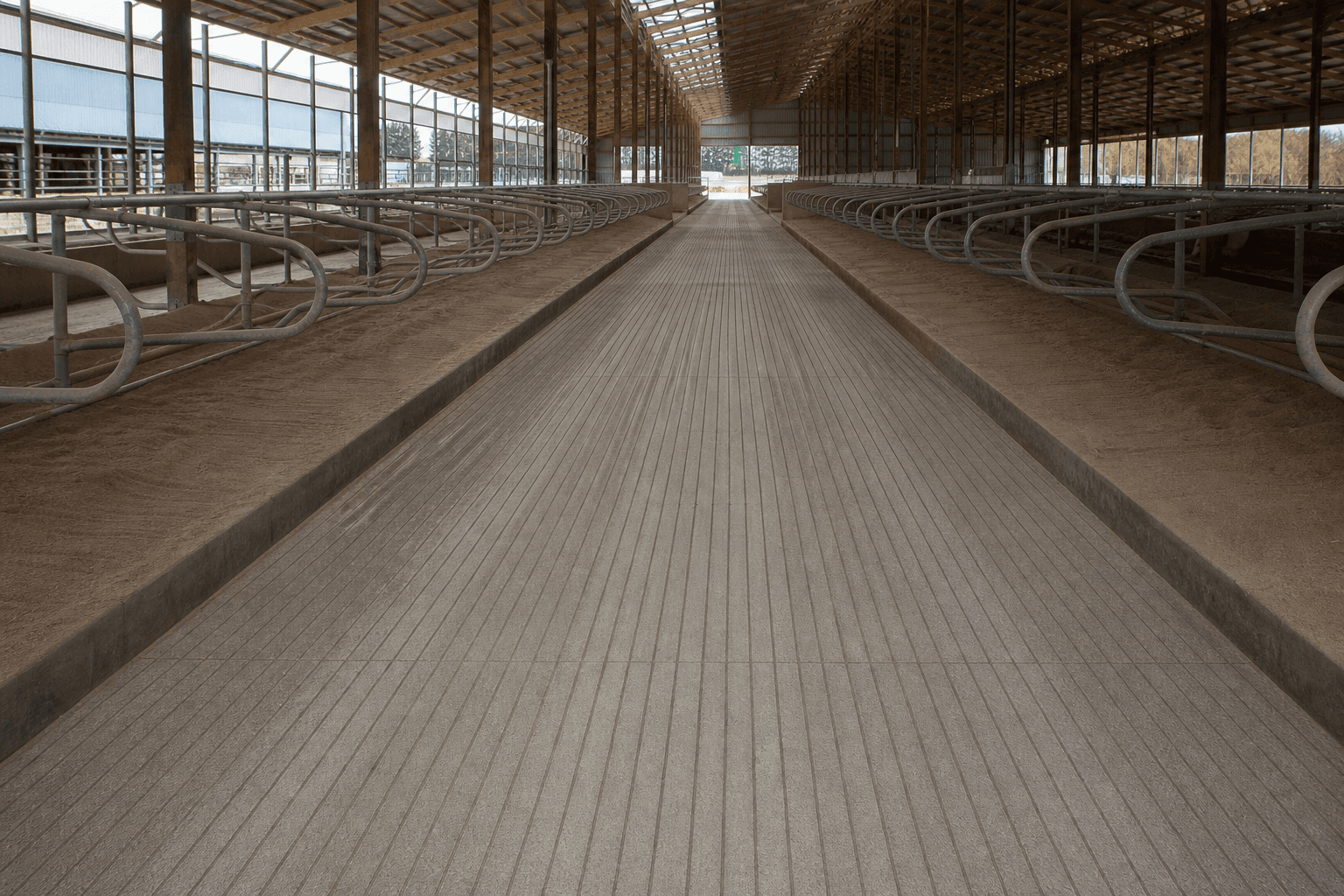 Clean grooved barn alley with sharp traction grooves